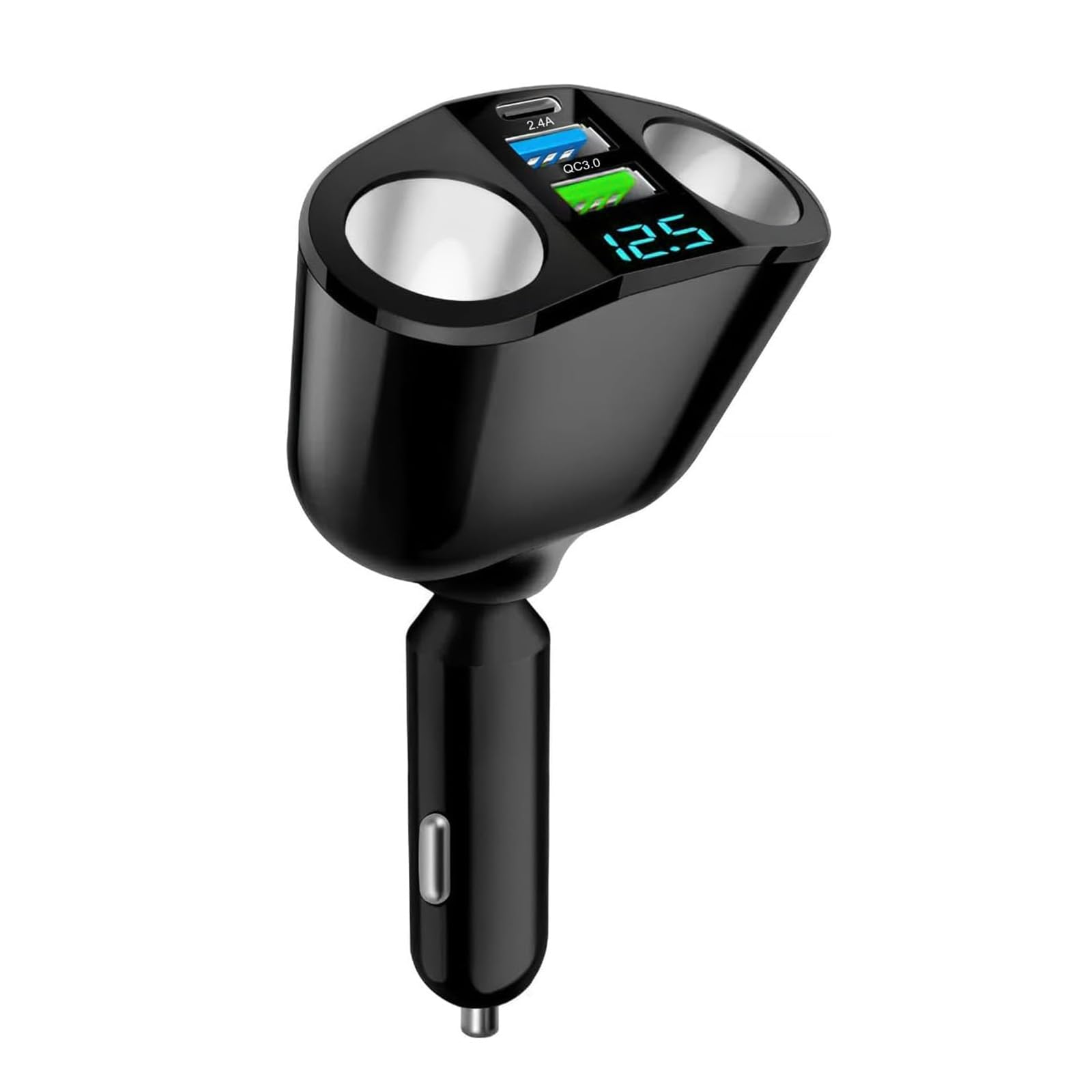 Car Cigarette Lighter Adapter 12V/24V, Dual USB-C PD & USB-A QC3.0 Super Fast Charger, 360° Rotating Car Lighter Adapter, Multi-Socket Splitter with LED Voltmeter for Phone Tablet GPS Dashcam