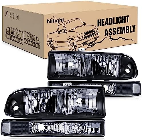 Nilight Headlight Assembly for 1998 1999 2000 2001 2002 2003 2004 2005 Chevy Blazer Headlights 1998-2004 Chevrolet S10 Pickup Replacement Headlamp Housing Bumper Lights, 2 Years Warranty