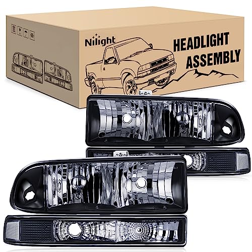 Nilight Headlight Assembly for 1998 1999 2000 2001 2002 2003 2004 2005 Chevy Blazer Headlights 1998-2004 Chevrolet S10 Pickup Replacement Headlamp Housing Bumper Lights