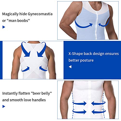 Gsks Compression Shirts For Men Body Shaper Slimming Shirts Shapewear With Zipper White #TOP2