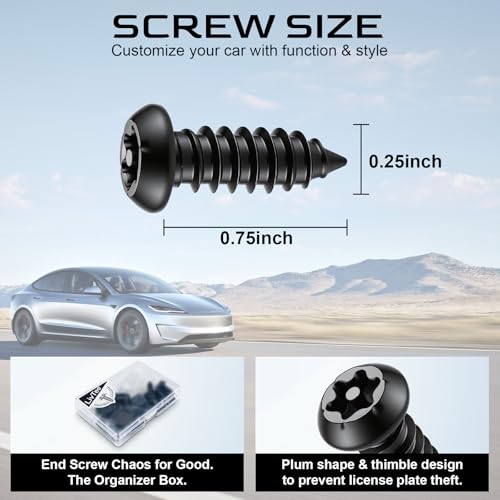 Image of LivTee Anti Theft License Plate Screws Set for Securing Frames and Covers, License Plate Bolts, M6 (1 /4 inch) Tamper Proof Screws, Caps Cover for Front Rear Frame Holder Mounting (Black-4PCS)