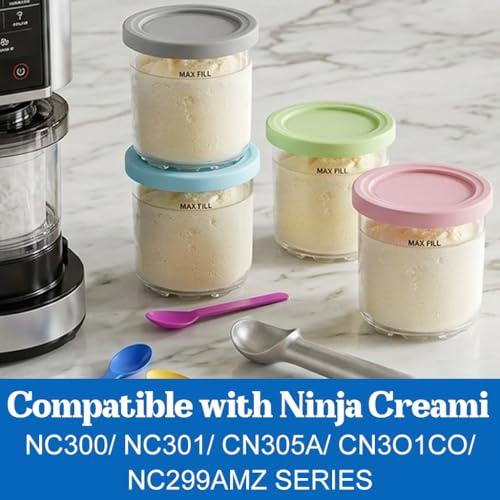 Image of Creami Pints and Lids for Ninja - 4 pack Creamy Icecream Containers Cups Jars Tubs Canisters Set, Smoothie Pot Compatible with NC299AMZ & NC300s Series Creamer Ice Cream Maker Machine Accessories