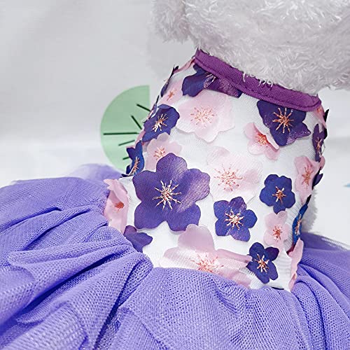 QingLuo Sweet Puppy Dog Princess Dress Pink Purple Bow Lace Tutu Skirt Doggie Dress for Dog Cat (Large, Purple) - Image 4