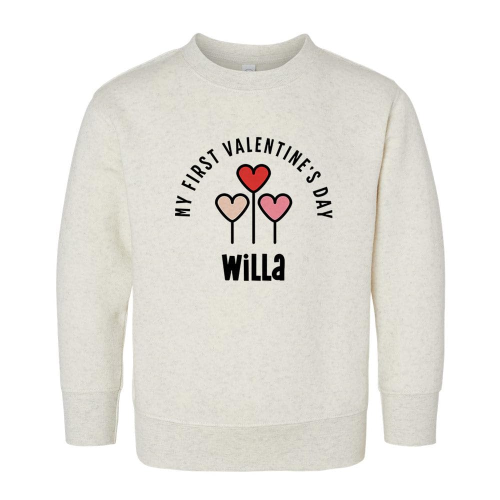 My First Valentine's Day Willa Kids Sweatshirt Toddler 2T Natural Heather