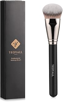 TEOYALL Flat Angled Foundation Brush, Large Dense Synthetic Bristles Kabuki Brush for Base Makeup with Liquid Cream Powder