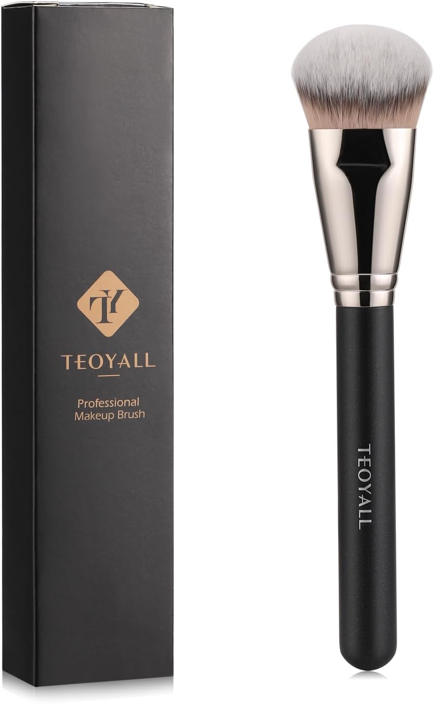 TEOYALL Flat Angled Foundation Brush, Large Dense Synthetic Bristles Kabuki Brush for Base Makeup with Liquid Cream
