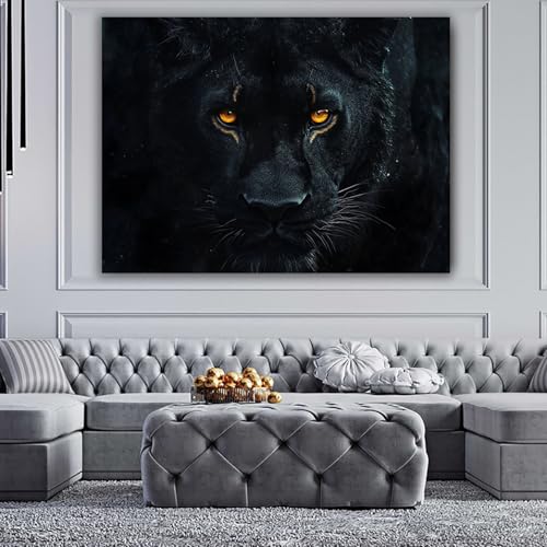 Tableaux muraux lion encadré noir au design moderne et regard intense