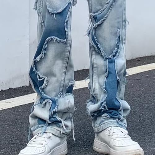 Mens Stacked Jeans Distressed Destroyed Denim Trousers Slim Fit Hip Hop Streetwear Fashion Straight Leg Jeans2