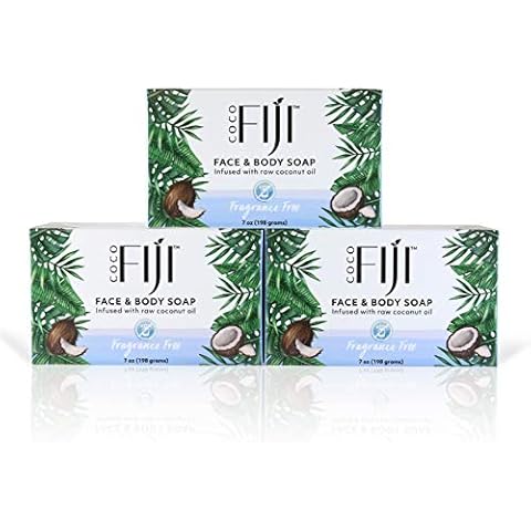 "Coco Fiji Soap Bar for Face and Body Infused With Organic Coconut Oil, Fragrance Free, Essential Oil, Natural Soap for Moisturizing & Pore Purifying Skin, 7 oz, Pack Of 3 " Cover