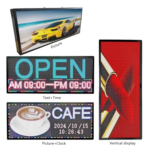 Image of Led Signs Scrolling Programmable, Digital Display Screen Outdoor Waterproof, Customed Electronic Message Board ,for Advertising Public Business Store Restaurant Window P6 40''x17'' ,High Brightness Full Color