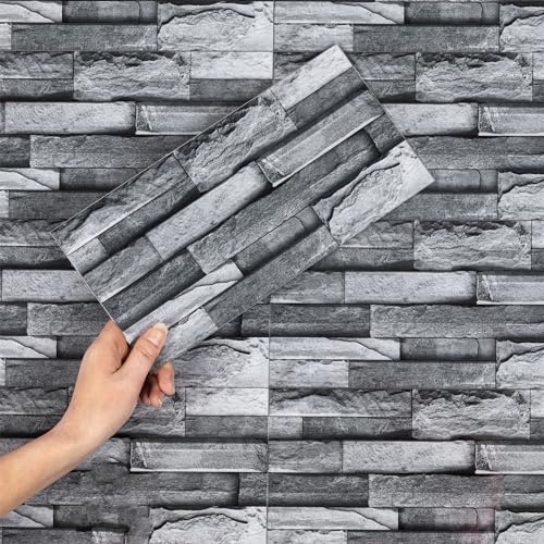 Hode Credence Adhesive pour Cuisine La Pierre Grise 12 Pièces, Carrelage Carreaux Adhesif Mural Cuisine Salle de Bain, Stickers Autocollant Imperméable 15x30 cm