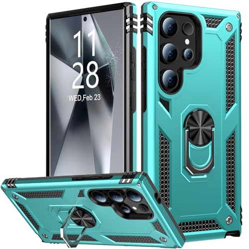 IKAZZ for Galaxy S24 Ultra Case,Military Grade Shockproof Heavy Duty Protective Phone Cover Pass 16ft Drop Test with Magnetic Kickstand Car Mount Holder Turquoise