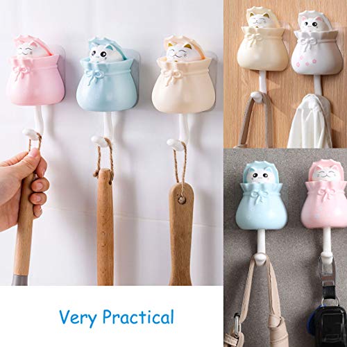 Oueeger Wall Hooks Decorative, 4 Pack Cute Wall Hooks, Cat Coat Hooks For Towel, Backpack, Key, Hat #TOP3