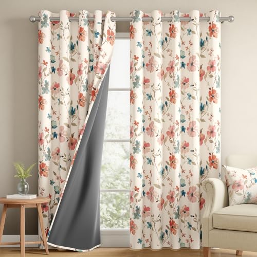 Image of Wakefit Printed Blackout Window Curtains 5 Feet | Set of 2 | Upto 99% Room Darkening | Double Layered Fabric | Thermal Insulated & Noise Reducing Curtains for Living Room & Home Decor | Floral Beige