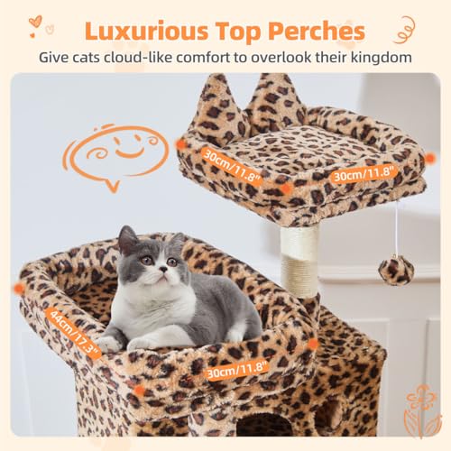 Image of Taoqimiao Cat Tree 71-Inch, Cat Tower for Indoor Cats Large Adult, Multi-Level Large Cat Condo, 8 Sisal Scratching Posts, Metal Frame Cozy Hammock, Scratch Board, 2 Top Perches, Leopard Print MS026LBW