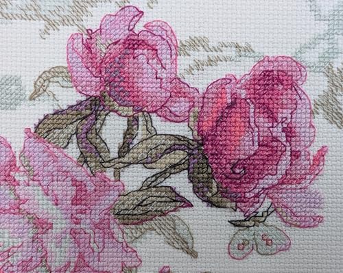 Image of Aine - Peonies. Whisper A1010, Cross Stitch Kits 7 inchx6 inch, Cross Stitch Kits for Beginners & Advanced, Crossstitching Kits Adult, Counted Cross Stitch Kits for Adults, Flowers Embroidery Kit