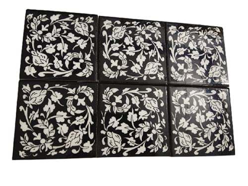 Shiv Kripa Blue Pottery Home Decorative Ceramic Wall Hanging Tile Design Flooring Tiles Floral Kitchen Washroom Mosaic Furniture Tile Handmade Backsplash 6 X 6 Inches (White Pack of 4 Tile)-picture-12