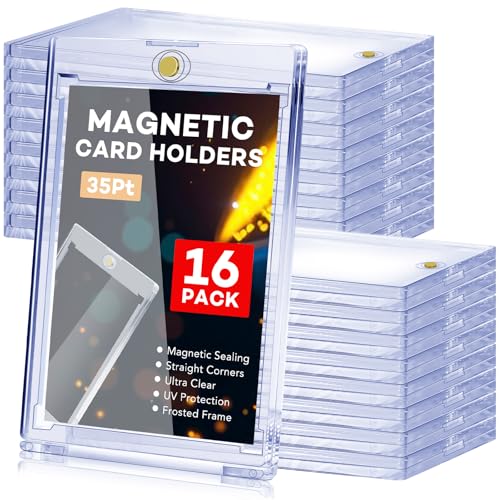 ZENOWICK 16 PCS Magnetic Card Holder, 35pt One Touch Card Holder,U-V Protection Hard Plastic Magnetic Cards Case,Display Case Protector for Sports Game Baseball Cards
