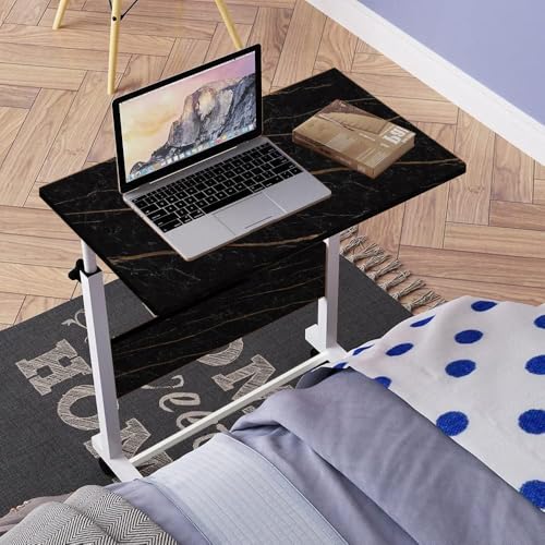 Image of Torche Ironwood Multipurpose Height Adjustable Movable Table for Computer & Laptop Table with Wheels (Small- Mirage Black)(White-Frame)