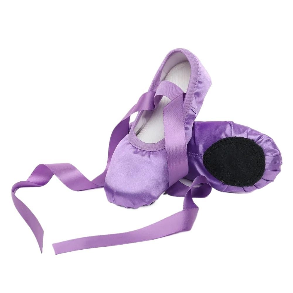DMLAYHP Ballet Shoes Girls Ballet Dance Shoes Women Satin Soft Sole Children Ballerina with Ribbon Adult Dance Shoe(F,42)