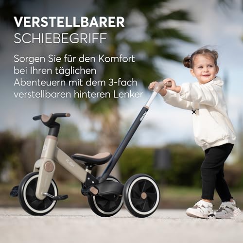 KikkaBoo Flash Dreirad Ab 18 Monaten, 5-in-1 Laufrad Und Dreirad, Umwandelbar Zum Laufrad Oder Fahrrad Ohne Pedale, Mit Verstellbarer Schiebestange, Eva-Räder, Stabiler Stahlrahmen, Grau