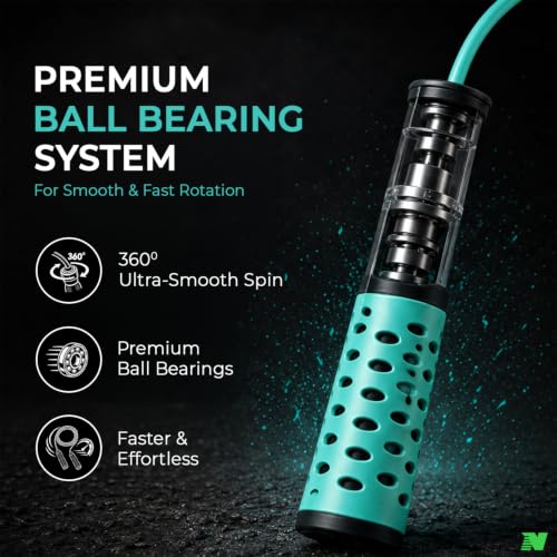 Image of Skipping Rope with Ball Bearing for Men, Women & Kids | 300 cm Jump Rope with Smooth Rotation & Comfortable Grip | 270 cm Effective Rope Length | Fitness, Cardio, Exercise & Workout Rope- Blue