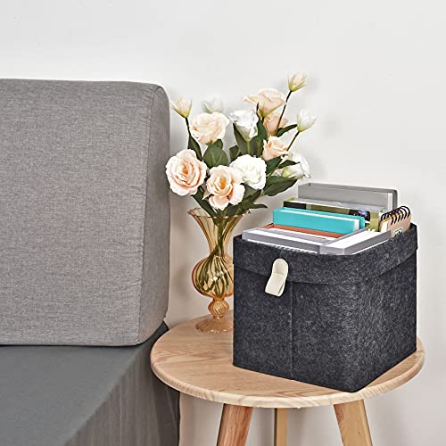 Bverionant Aufhängbar Filzkorb Aufbewahrungskörbe Faltbare Aufbewahrungsbox mit Griffen für Spielzeug Bücher Zeitschriften Kosmetikum Regalkorb Filzbox Organizer Dunkelgrau - 8