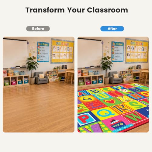 ABCarpet Classroom Rug - 7'6" x 13'1" Large Alphabet Carpet with 24 Seating Spots, Washable ABC Rug for Preschool, Kindergarten, Daycare, Elementary School, Nursery Decor - image 4