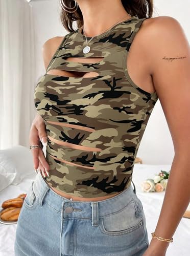 Image of LovelyWholesale Women Sexy Cut Out Crop Tank Tops Crew Neck Summer Sleeveless Top