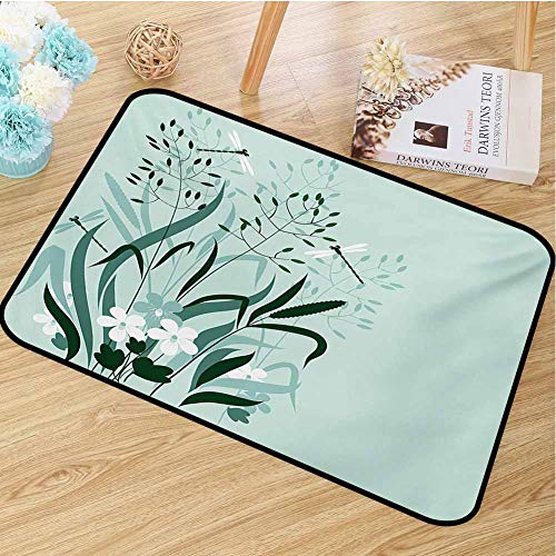 hengshu Dragonfly Commercial Grade Entrance mat Wild Grass and Dragonflies in Exquisitely Growing Lawn Herb Bush Rural Pattern for entrances garages patios W29.5 x L39.4 Inch Pale Green
