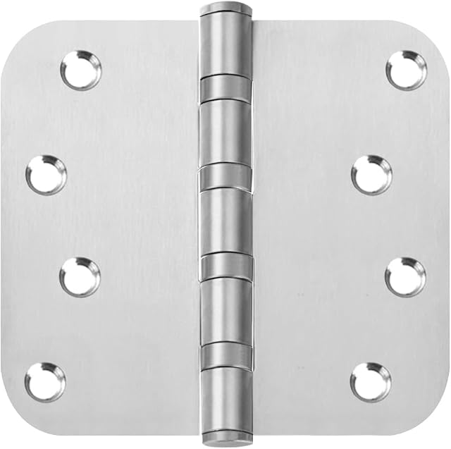 VOLUKA 6 Pack 4'' Stainless Steel Ball Bearing Door Hinges, 4in x 4in Heavy-Duty Door Hinges with 5/8 inch Radius Corner for Exterior & Interior Doors (Silver)