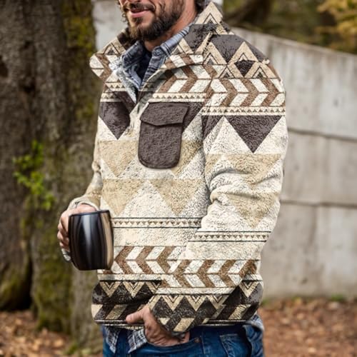 Akivide Men's Fleece Fuzzy Aztec Floral Print Sweatshirt Winter Western Ethnic Graphic Lapel Pullovers Button Oversized Tops2