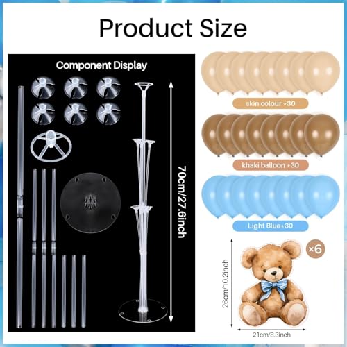 Image of 4 Sets Balloon Stand Kit for Table Bear Baby Shower Tables Centerpieces with Balloon Boy Baby Shower Decorations for Bear Theme Gender Reveal Birthday Party Table Decorations Supplies