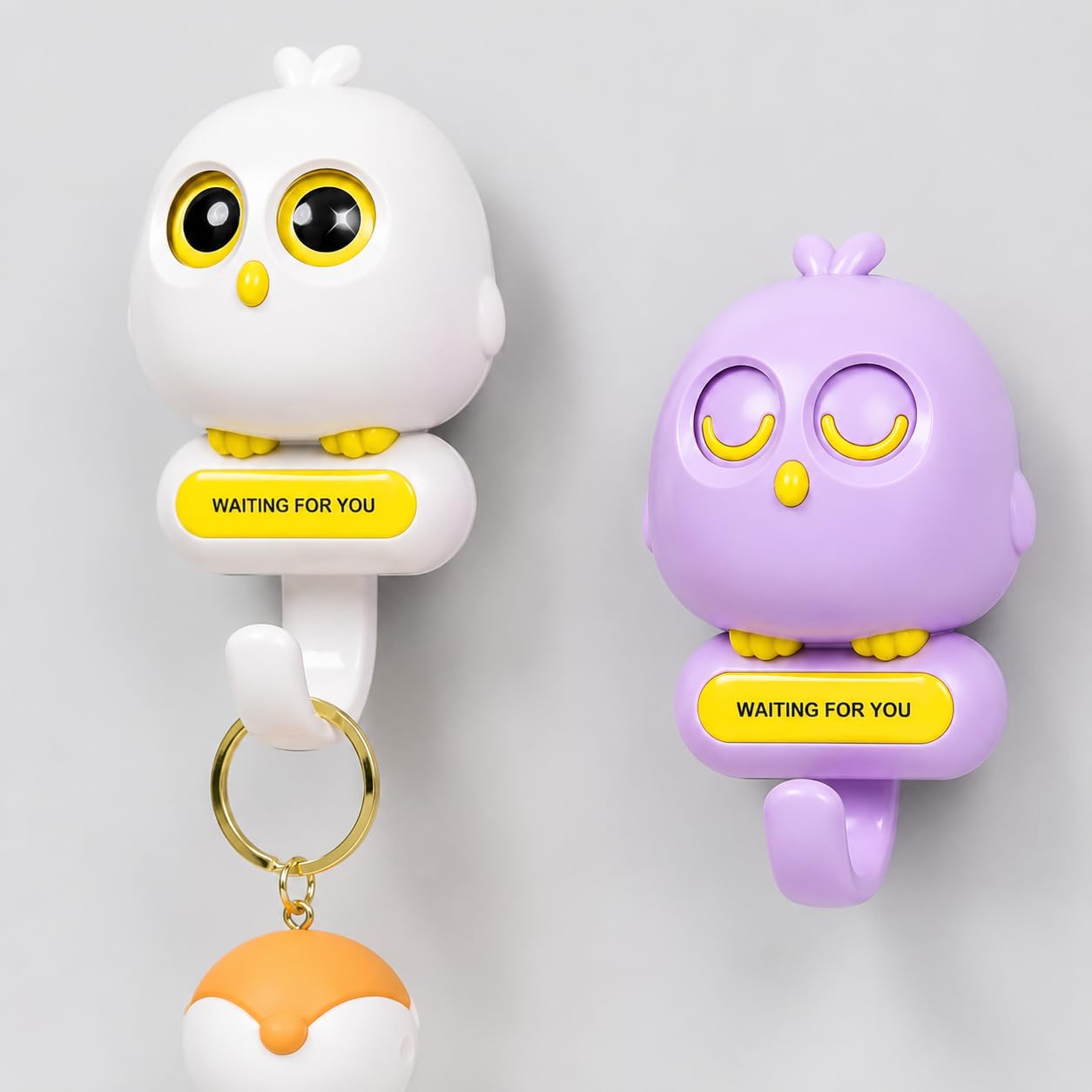 ARRM Pack of 1 Multi-Colour Owl Wall Key Holder Hook with Blinking Eyes - Easy Install, No-Drill for Office, Bedroom, Kitchen & More (Purple)-image-1