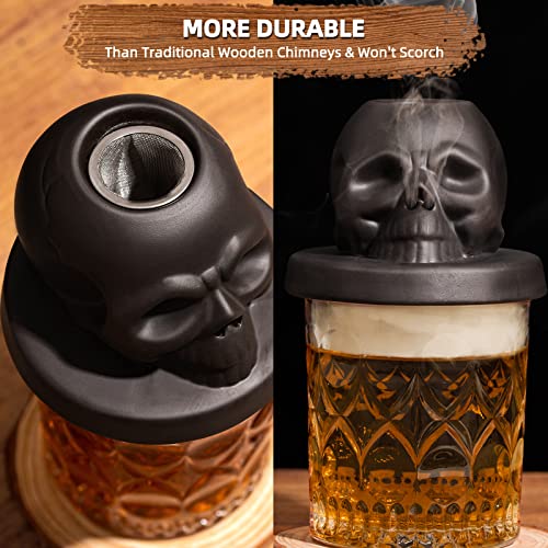 Cocktail Smoker Kit With 4 Flavors Wood Chips - Whiskey Smoker Kit For Infuse Cocktail, Whiskey, Drink, Bourbon - Gift For Whiskey Lovers, Dad, Fathers, Husband, Men - Distressed Ceramic Skull By One Ag Ant #TOP3