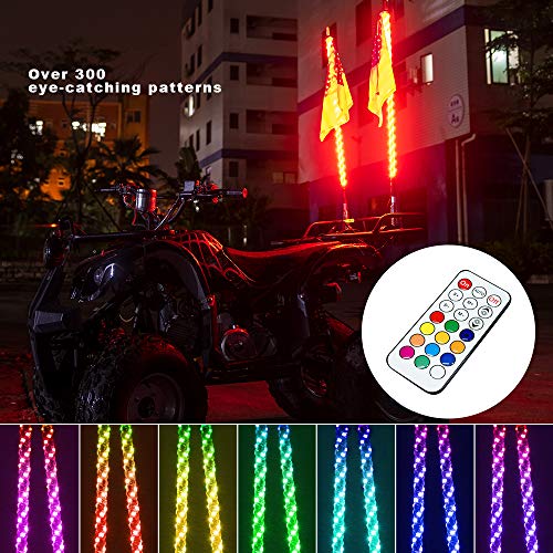 Maiker 4FT LED Whip Lights 360° Twisted Antenna Dream Wrapped Dancing Whips for Polaris RZR ATV Antenna Whip UTV Quad Sand Dune Buggy Flag Poles for Trucks w/Remote Control