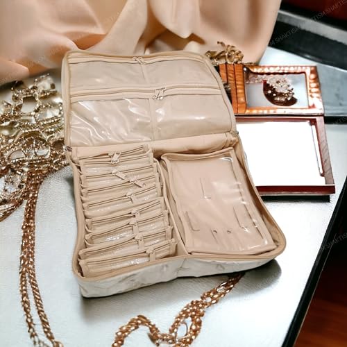 Image of SHAKTISM Satin Jewellery Organizer Zipper Folder Case, Pouch for Necklaces Earring Ring Travel Storage Case for Women Girls (Extra Large)