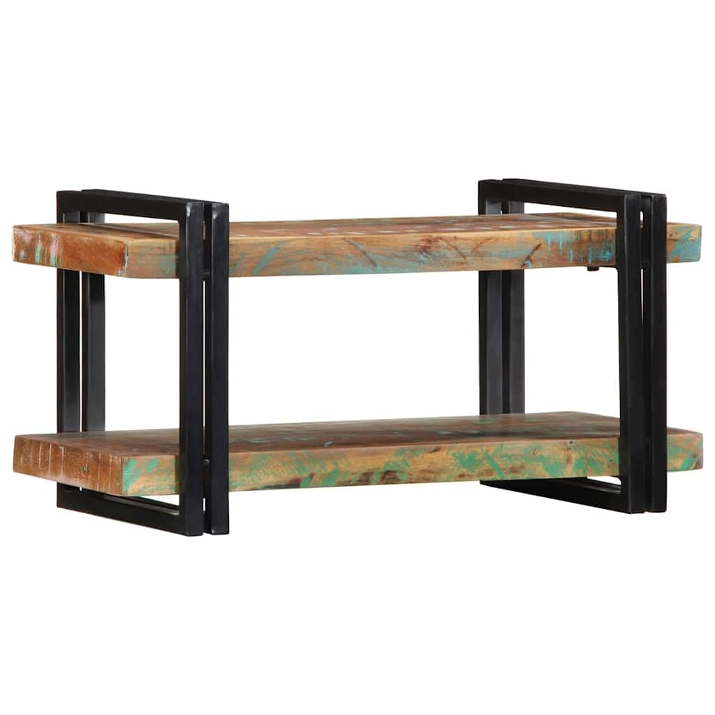 Wandregal Mehrfarbig aus massivem Altholz und Eisen, 70 x 33 x 35 cm, 60 kg Belastbarkeit, platzsparend für Wohnzimmer, Heimkino, Gaming, Aufbewahrung für CDs, Deko und Organizer