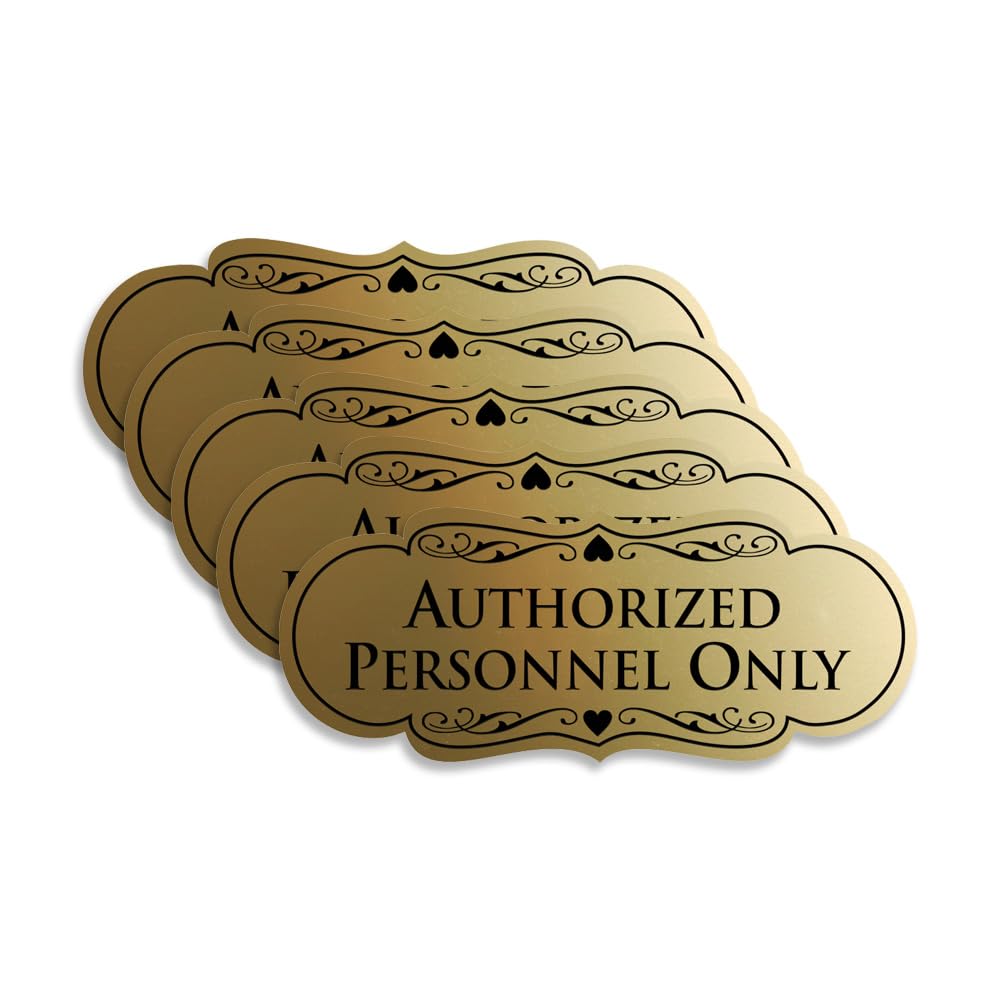 Signs ByLITA Designer Authorized Personnel Only Sign (Brushed Gold) - Medium 5 Pack