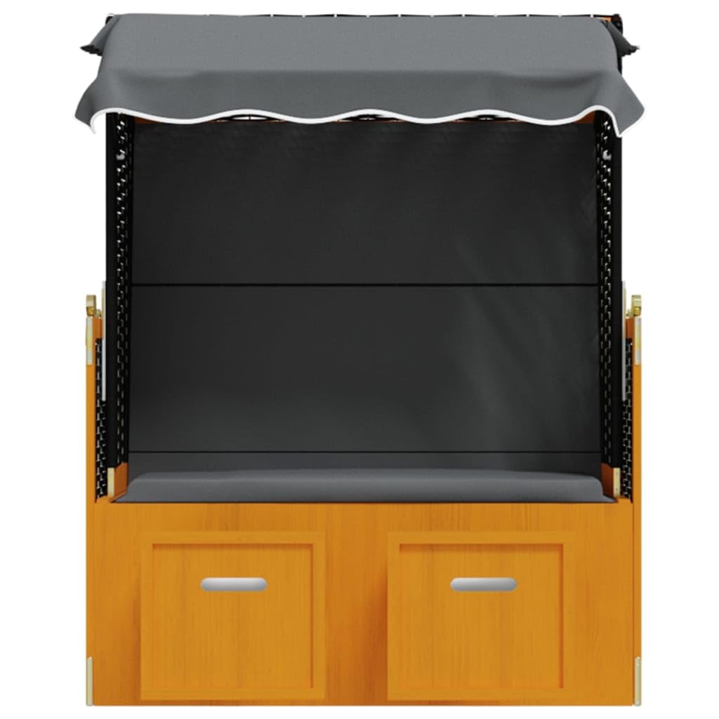 Willood Strandkorb mit Dach Poly Rattan & Massivholz Schwarz Anthrazit