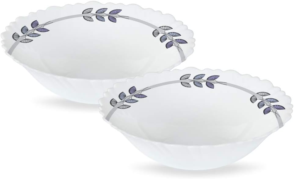 Borosil Larah Floret Opalware 2 Pc Multipurpose Bowl Set | 500 Ml Each | Microwave & Dishwasher Safe, Bone-Ash Free | Crockery Set Ideal for Daily Use & Gifting, White