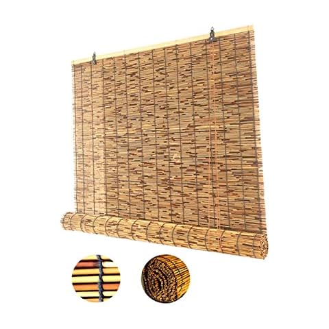 LZZHXM Natural Reed Blinds Light Filtering Roller Shades Sun-Filtering visors Hand-Woven Customizable Waterproof And Moisture Proof Cover