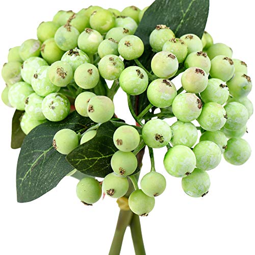 FiveSeasonStuff Artificial Fruit Holly Berries Decoration with Soft Bendable Stems for Vases, Bouquets and Floral Arrangements, 4 Berry Stems (Mint Green)
