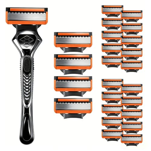 24 Piezas Cuchillas de Repuesto Compatible con Fusion 5, 1 Maquinilla de Afeitar + 24 Recambios, Afeitado Fácil para Un Afeitado Apurado Duradero, Lames de Rasoir Humide pour Hommes