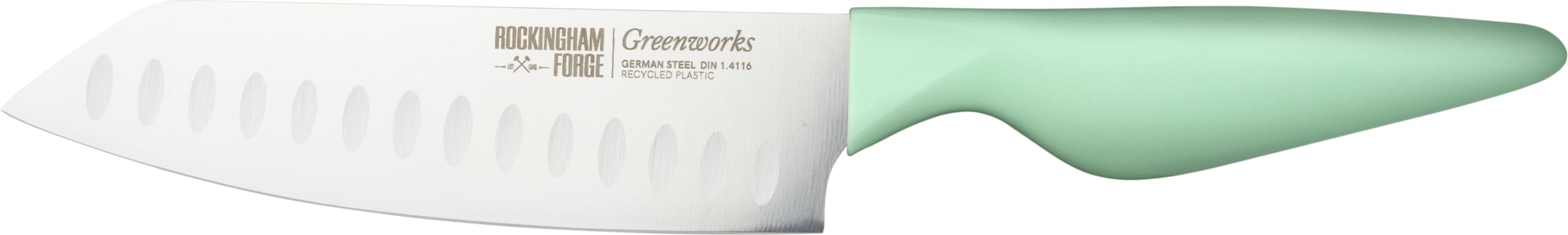 Rockingham Forge Greenworks Santoku Knife 16cm Blade, Green Recycled Plastic, German Stainless Steel, Dishwasher Safe