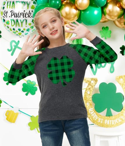 Image of Remimi Girls Thanksgiving Shirts Buffalo Plaid Raglan Tee Cute Turkey Holiday Party Long Sleeve Tshirt 5-14 Years