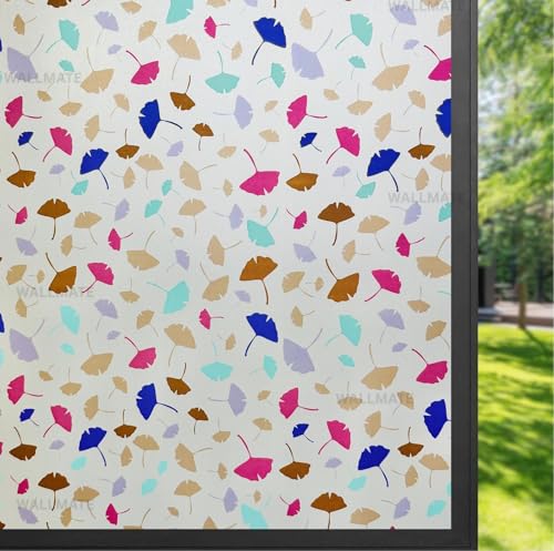 Image of WALLMATE Window Privacy Film Frosted Vinyl Glass Covering, UV Blocking, Non-Adhesive, No-Glue, for Bathroom Living Room Office,(24x36 Inch, Color Leaf)