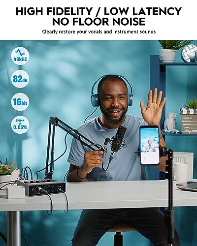 STRICH 2x2 Computer Professional Recording Audio Interface Touch Model, USB 2.0 for Live Streaming, Podcasting, Guitar Interface for Mac, PC, Music Interface with 48V Phantom Power Ideal for Beginner
