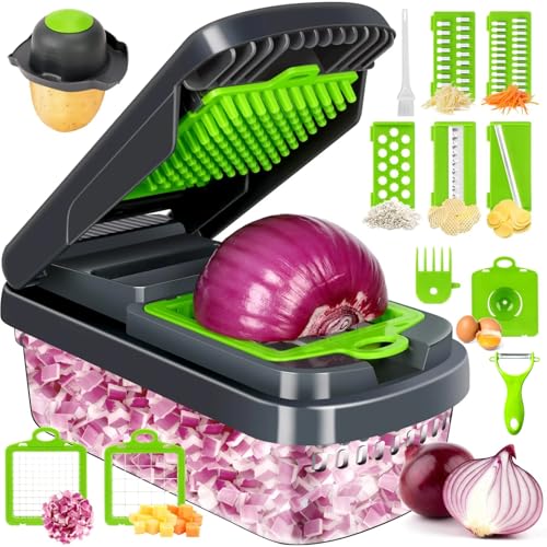 Vegetable Chopper Vegetable Cutter Mandoline Vegetable Slicer Vegetable Dicer Salad Chopper Onion Chopper Veggie Julienne Cutter & Cheese Grater - Potato Slicer - Kitchen Gadgets & Essentials