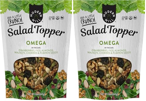 Image of Modern Mill Omega Mixed Salad Topper By Gourmet Nut - Dried Cranberries, Figs, Roasted Sliced Almonds, Walnuts, Cherries & Pumpkin Seeds - Gluten Free, Kosher, Vegan Snack Mix - 12 oz Resealable Bag